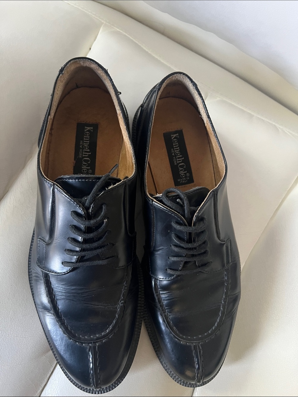 Kenneth Cole Black Leather Moc-Toe Lace-Up Dress Oxfords